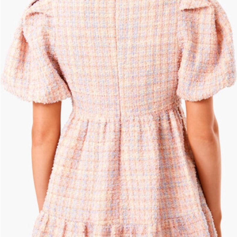 Tuckernuck x Hyacinth House Nora Tweed Tiered Mini Dress Pink Size S - Picture 2 of 7